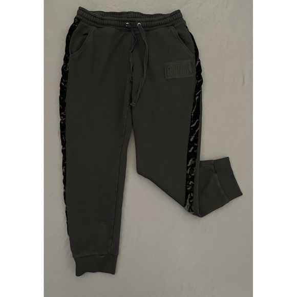Victoria's Secret Pants - Victorias Secret Pink Sweatpants Womens Size Medium Black Jogger W/Velvet Stipe